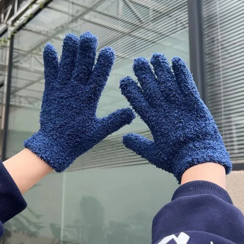 Guantes de terciopelo de Coral suave para mujer y niña, manoplas cálidas de felpa gruesa de dedo completo, calentador de manos de moda coreana,