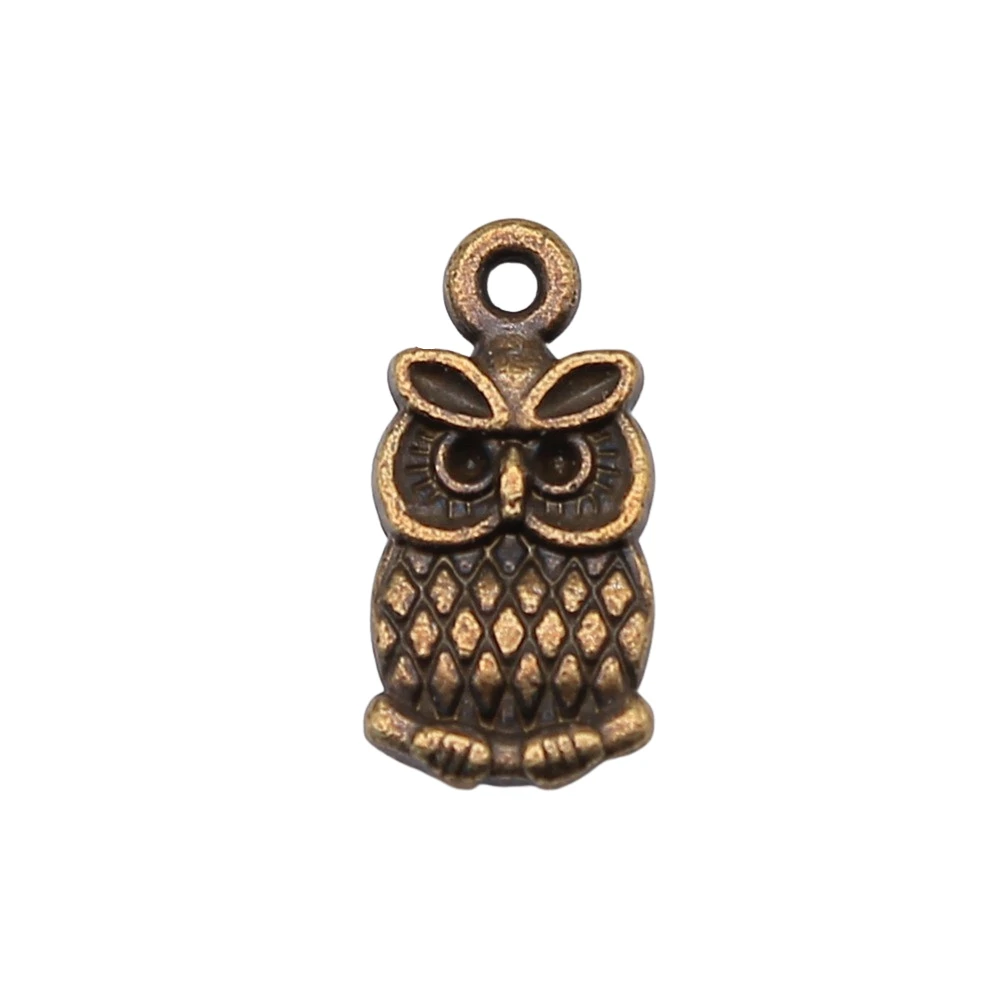 WYSIWYG 20pcs 15x7mm 2 Colors Antique Silver Color Antique Bronze Small Size Owl Charms Small Owl Charms Double Sided Owl Charms