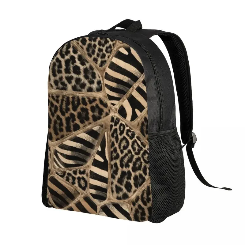 Custom Leopard And Zebra Ethnic Tribal Backpacks Leather Texture College School Travel Bags Bookbag Fits 15 Inch Laptop