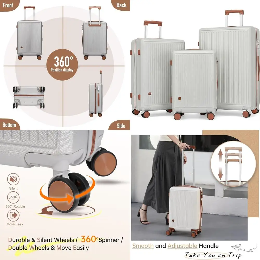 

3-Piece Spinner Luggage Set with TSA Lock, Hard Shell Suitcases for Travel (Silver)