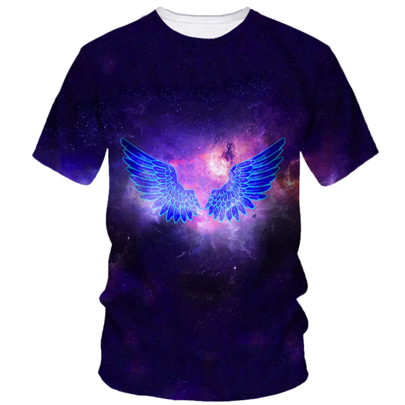 New Creative Angel Wings Printed Men\'s T-Shirt Casual Personality Comfortable Loose Short Sleeve Street Personality Harajuku Top