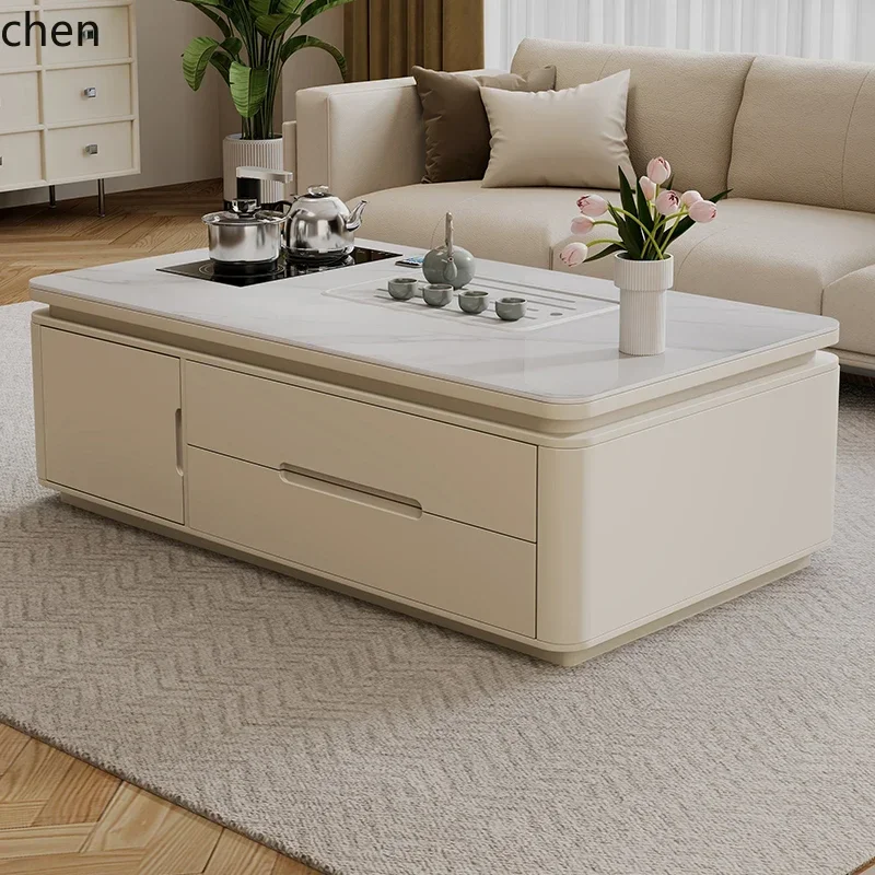 HT  Cream Style Tea Table with Tea Brewing Integrated Living Room Home Kung Fu  Rock Board  High-end Tea Set