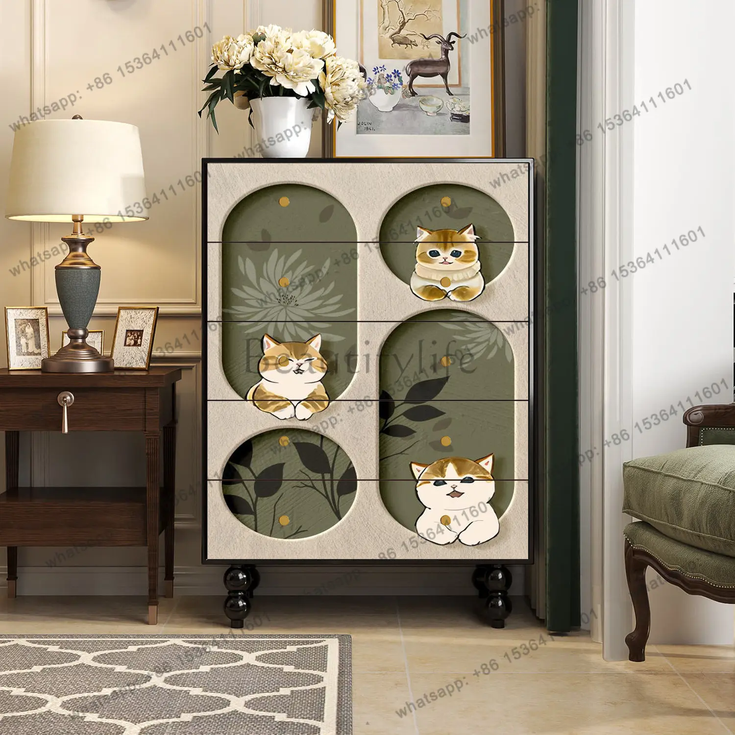 

Medieval solid wood chest cabinet household living room bedroom bedside French storage cabinet