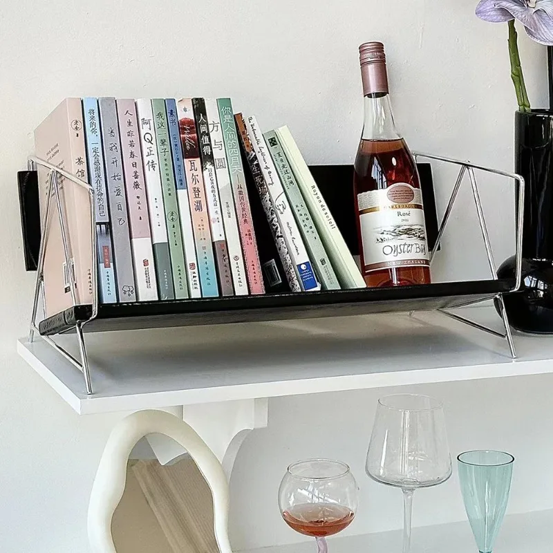 Scandinavian Bookends Vintage Cherry Wood Book Stand for Desk Mid-Century Modern Book Organizer Solid Wood Desktop Decor