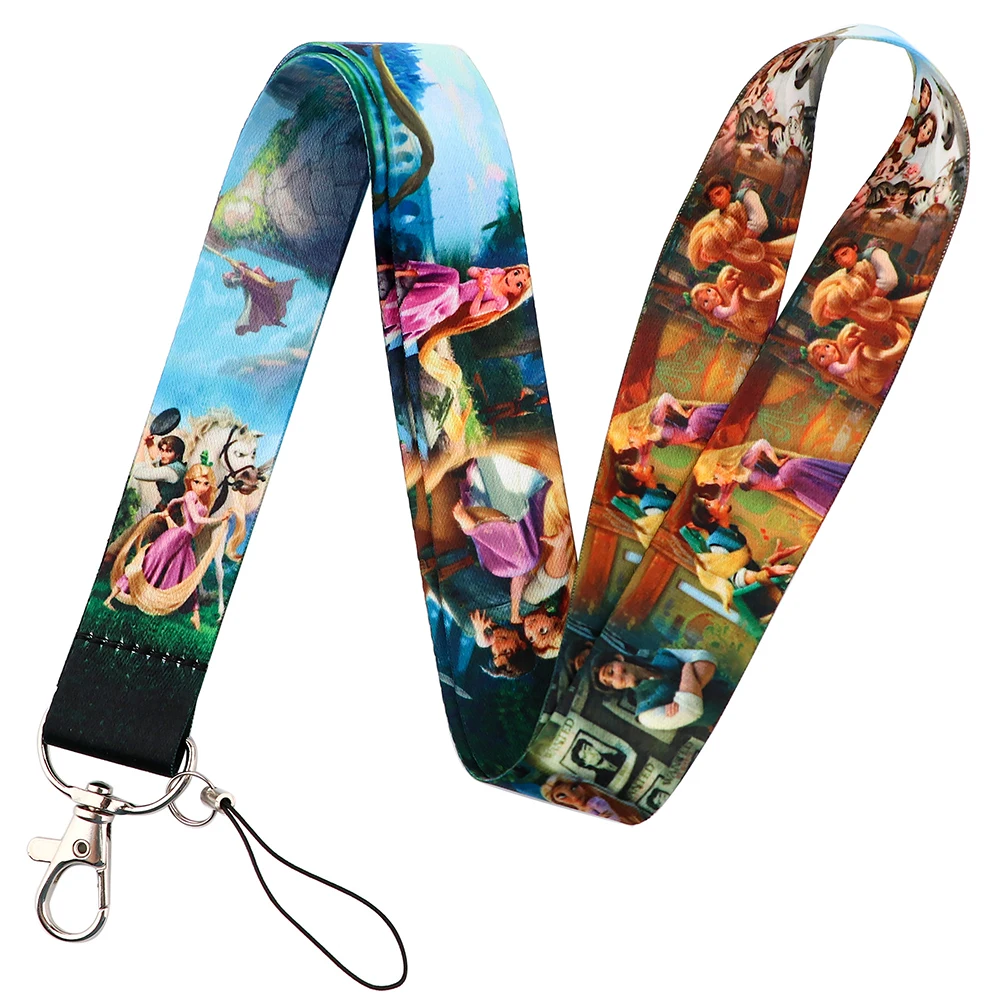 YQ348 Rapunzel cordino aggrovigliato collana corda per telefono ID chiave Campus Card Badge Holder cartone animato tracolla portachiavi Lariat