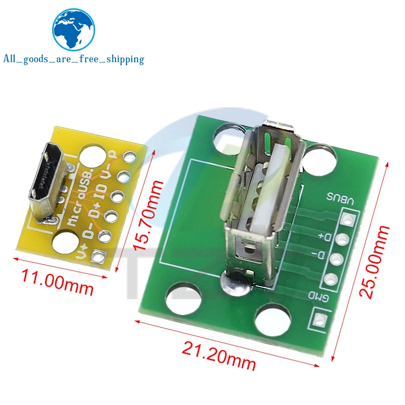 1/5/10PCS Vertical USB Micro USB 2.0 Female Head A Connector 2.54mm PCB Converter Adapter Breakout Board 180 Degree Vertical