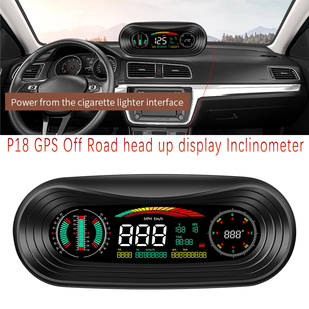 

P18 Car Gps Speedometer Smart Car HUD Gauge Slope Meter Overspeed Alarm Fatigue Driving Display Off Road Head Up for All Car