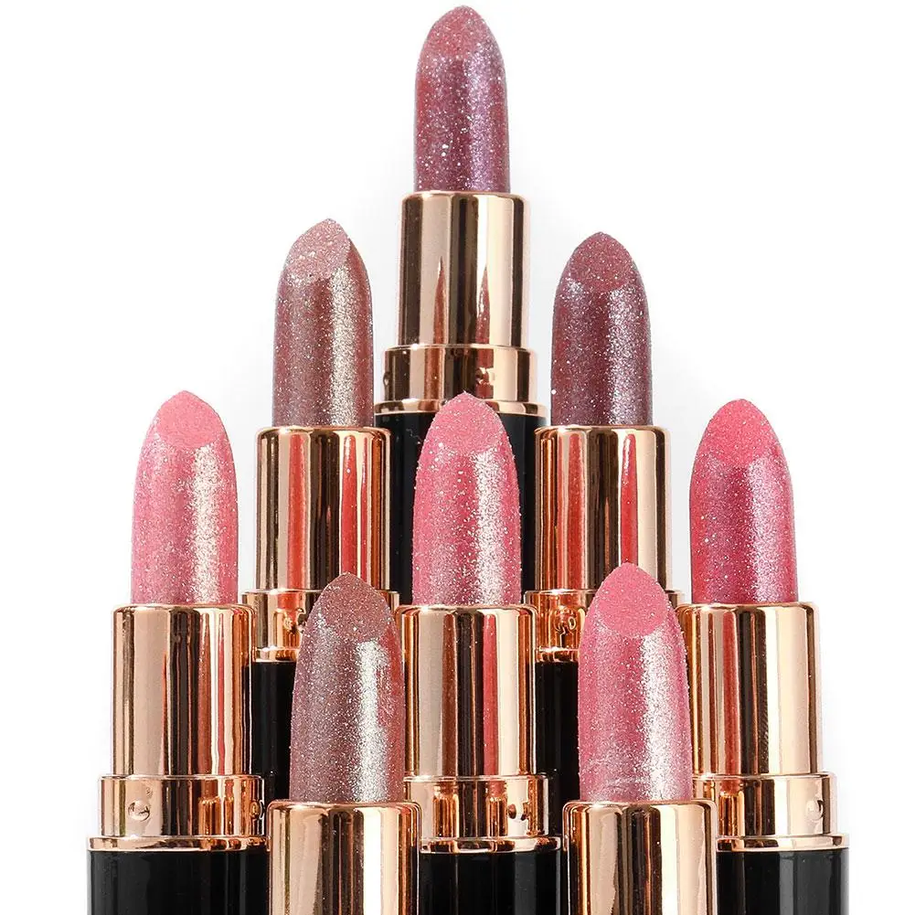 6 Colors Glitter Lipstick Waterproof Lasting Diamond Red Pearlescent Makeup Gloss Lips Lipstick Lip Women Pink I5U6