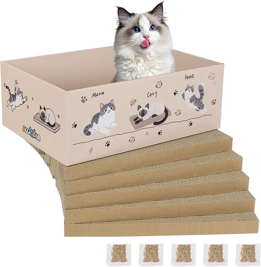 

Large Cat Scratcher Pad with Box, Reversible Corrugated Cardboard Scratch Pad, Kitten Scratching Board with Catnip, Durable Recy