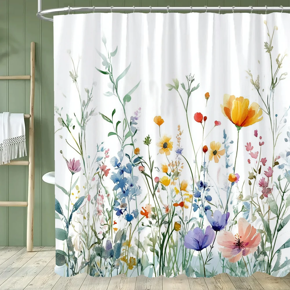 

Цветочная шторка для душа, акварельная цветочная шторка для ванной, современная декоративная тканевая шторка с цветами для дома с крючками