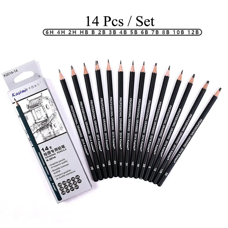 

14pcs/Box Kasimir Drawing Pencil Set Art Sketch Thick Lead HB 2H 4H 6H B 2B 3B 4B 5B 6B 7B 8B 9B 10B 12B Pencils for School