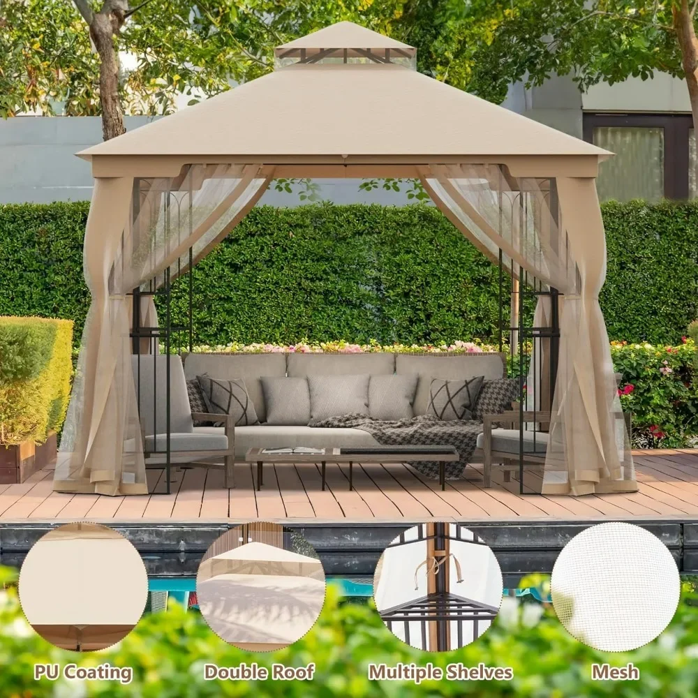 

Retractable Awning Gazebos Pergola UV 50+ Sun Shade Sturdy Heavy Sturdy Metal Frame Metal Patio Gazebo 10x10 Party Tent