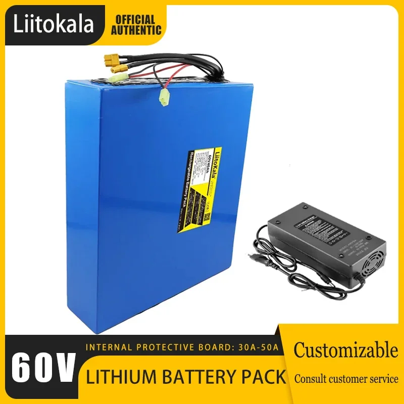 LiitoKala 60V40Ah Ebike Battery 60V Electric Bike 21700 16S8P Lithium Battery Pack 60V 3000W 2000W Electric Scooter Motor