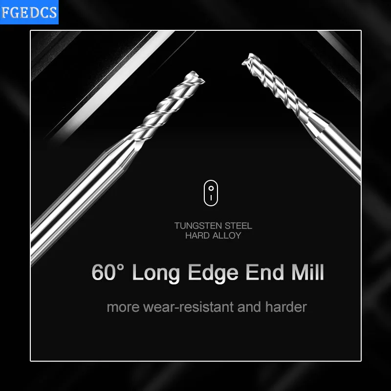 End Mill Aluminum Milling Cutter Edge Lengthened 3 Flute Metal Cutters 0.3 0.4 0.5 0.6mm 1.2 1.4 1.8mm  0.8mm CNC Tools Carbide