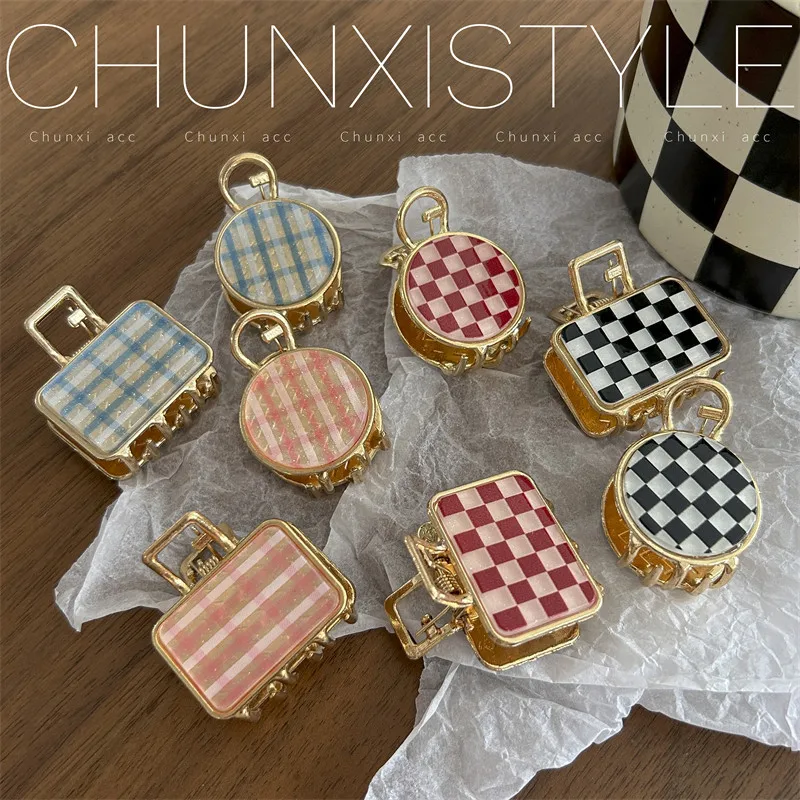 

Small Retro Checkerboard Hair Claw for Women Updo Clip Non Slip Strong Hold Fashion Hair Accessories for Thin Hair Daily Wear