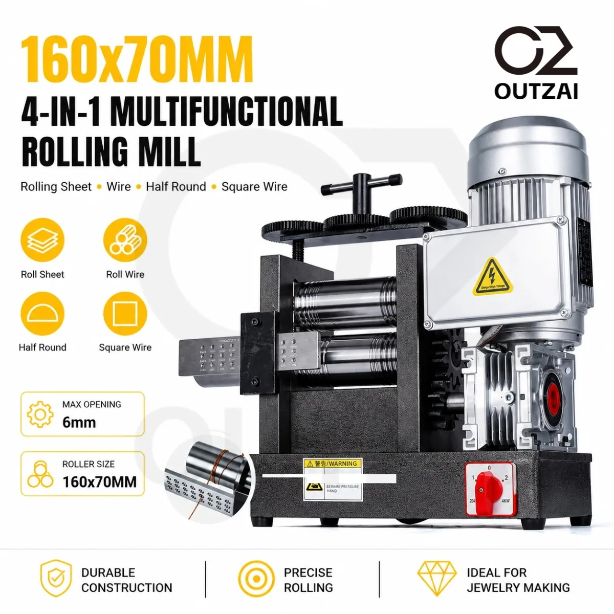 110V 750W Electric Rolling Mill Jewelry Making Machine 160x70mm Roller With Drawing Device and Drawplates 4-in-1 Metal Jewelry Rolling Mills