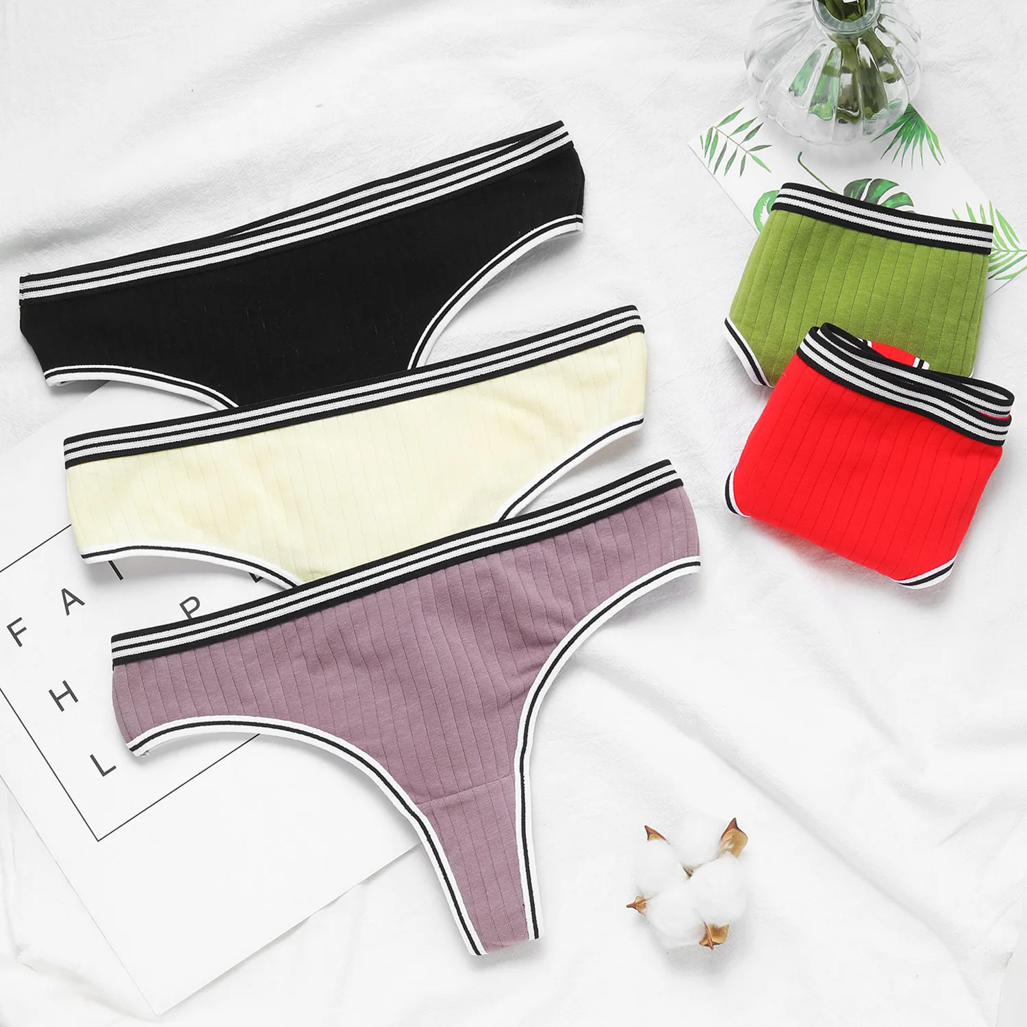 

FNIO 3PCS Seamless Ladies Cotton Thong Panties Simple Women's Low Waist Bikini Briefs Sports Breathable Girls Lingerie Underwear