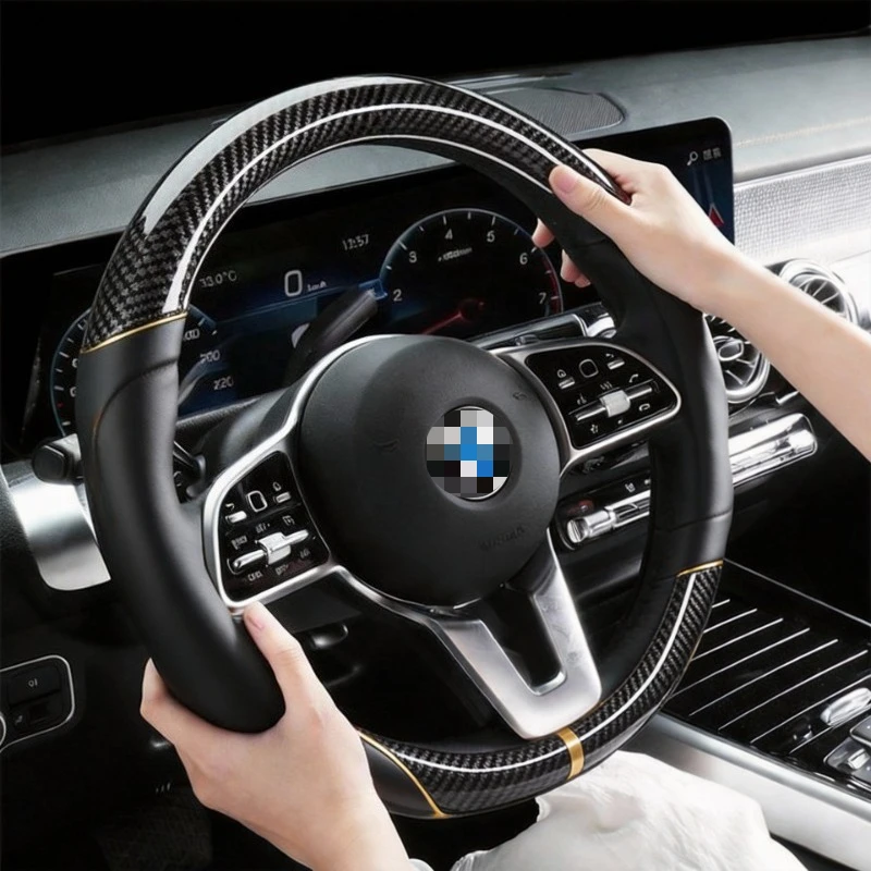 

Carbon Fiber Car Steering Wheel Cover Universal Steering Wheel Covers Car Accessories Interior O/D Shape Non-slip Handle Cover