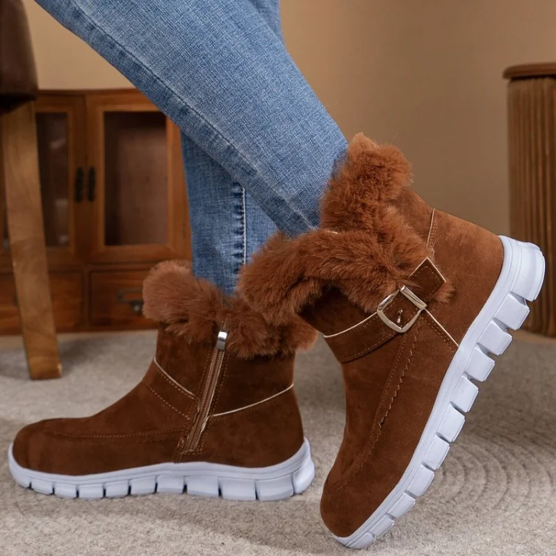 Winter Women Fur Warm Chelsea Snow Boots Casual Shoes New Short Plush Suede Ankle Boots Flats Gladiator Sport Ladies Botas Mujer