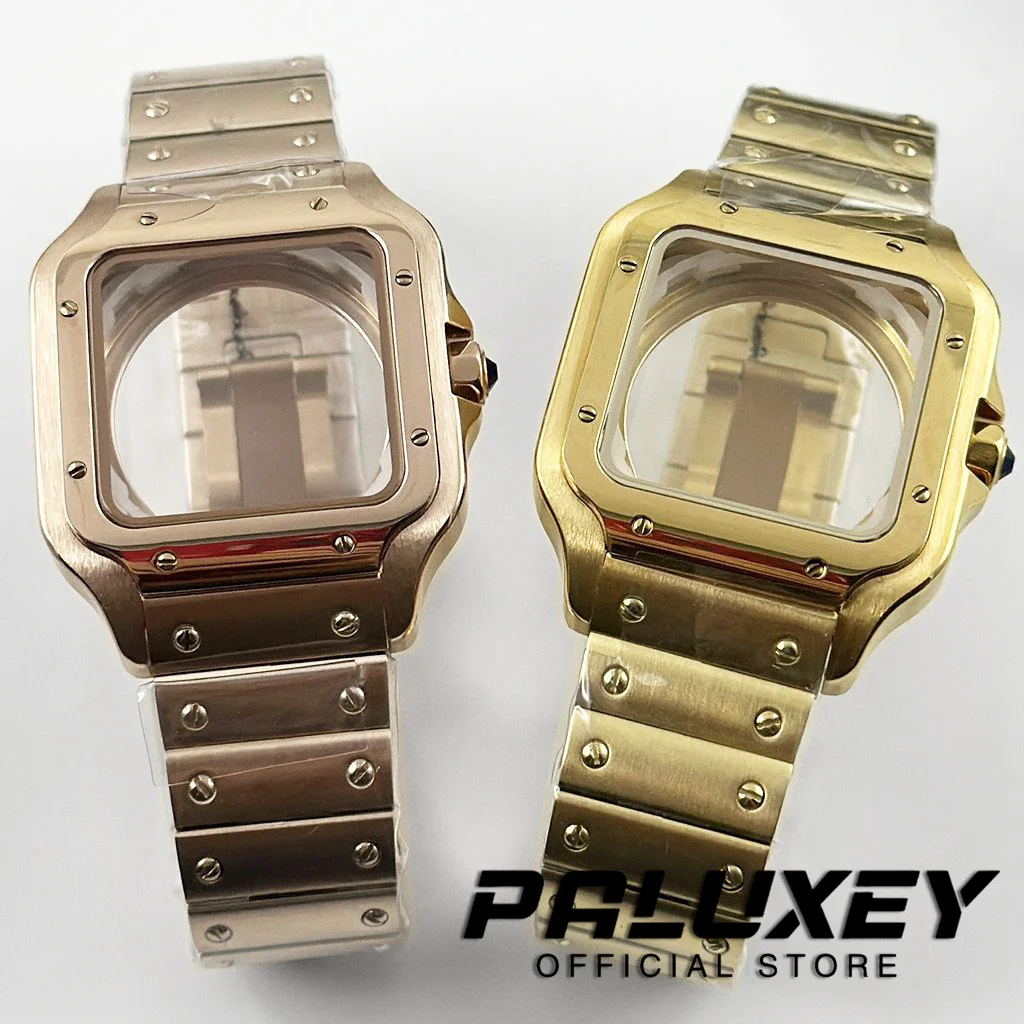 38mm 스퀘어 시계 케이스 38mm NH35 4R35 케이스 세트 NH35 NH36 4R36 무브먼트 용 316L 스틸 시계 수리 산토스 수정 부품