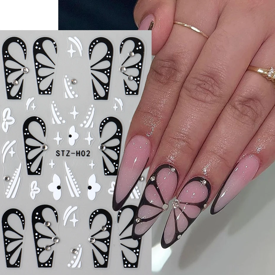 Schwarzer hohler Schmetterlings-Nagelaufkleber, europäische und amerikanische High-End-Hohlflügel mit Diamant-Abziehbildern, Schmetterlings-Nageldekoration
