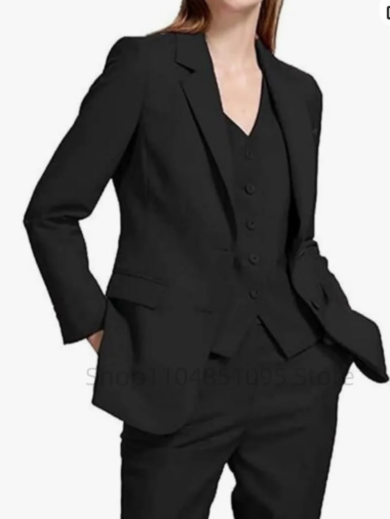 Picture 5: Gray Women's Suit Blazer Vest Pants 3 Piece For Office Work Slim Fit Burgundy Jacket Sets Formal Wedding Business Clothing