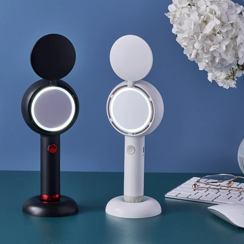

Ручное зеркало для макияжа с подсветкой, портативное бесшумное летнее маленькое электрическое вентилятор с зарядкой через USB