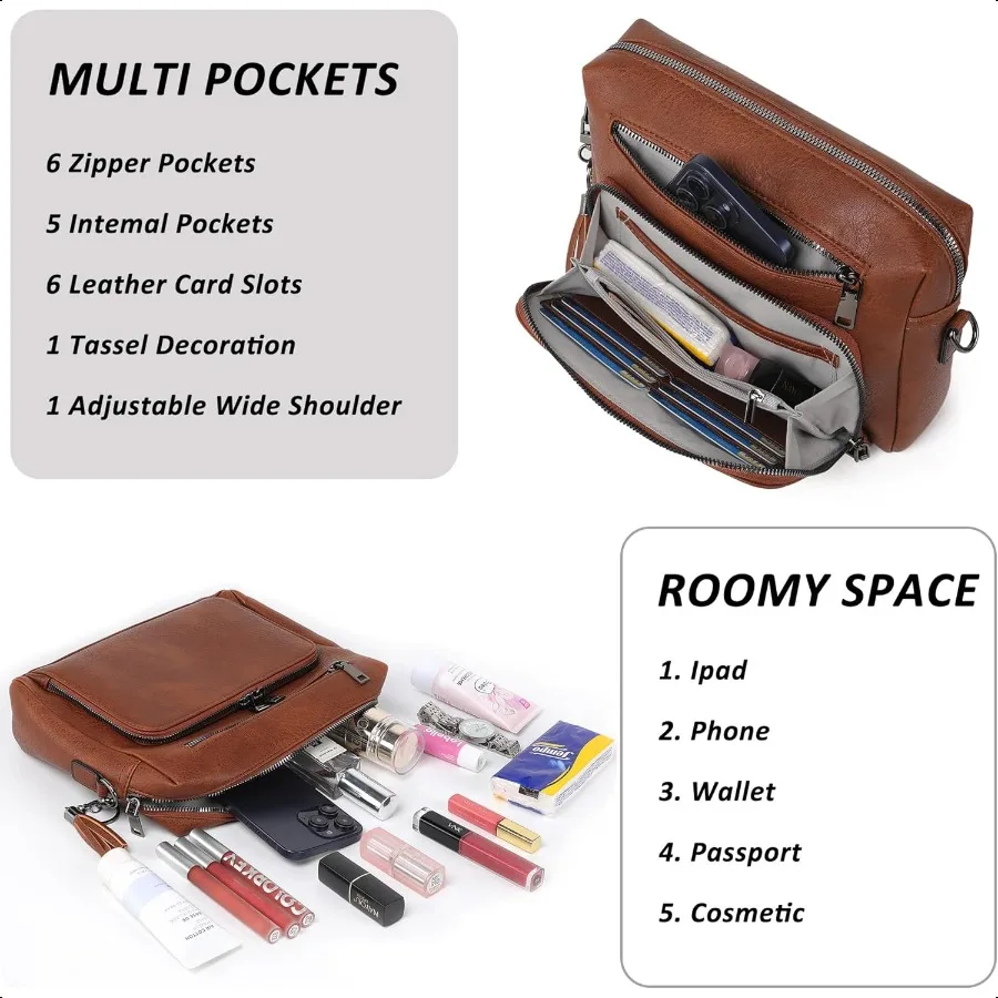 Borse a tracolla da donna Borse multitasche da donna Borsa a tracolla in pelle vegana con tracolla regolabile per lo shopping