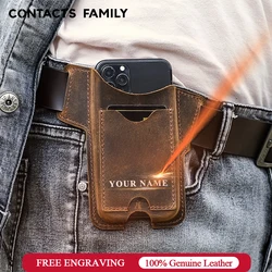 CONTACTS FAMILY 100% Nubuck Leather Phone Waist Case Bag Men Cellphone Loop Holster Belt Pouch for iPhone 16 15 14 Pro Max Mini