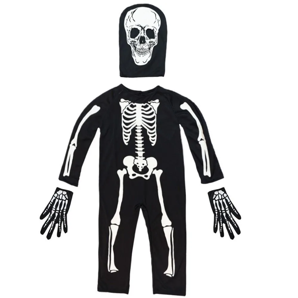 

Fashion Luminous Children's Skeleton Clothes Bones Head Cover Skull Costumes Funny Performance Halloween Dress Up Children