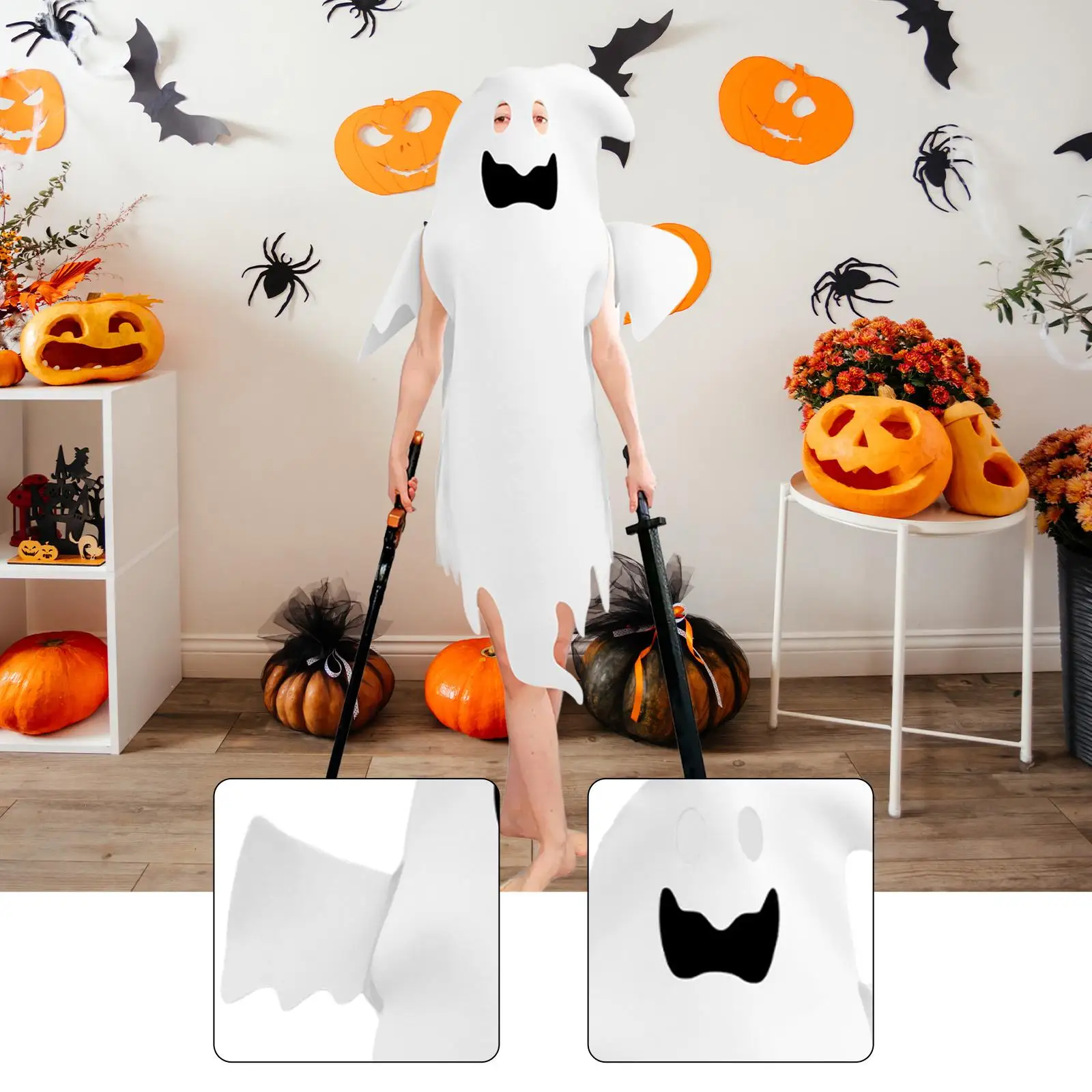 Ghost Costume Onesie Funny Cloak Halloween Costume for Men Adult Women