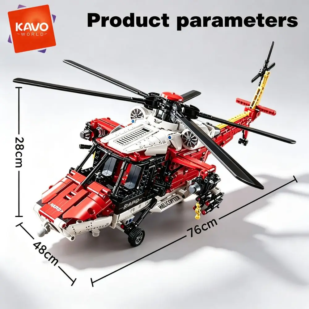 KAVOWORLD 1528pcs Large SAR Rescue Helicopter Building Blocks Red Armed Military Aircraft Model Kit Search and Rescue Chopper Construction Toy Manual Rotating Rotor Winch Hook, Emergency Air Ambulance Bricks for Adult Home Display Christmas Birthday Gift