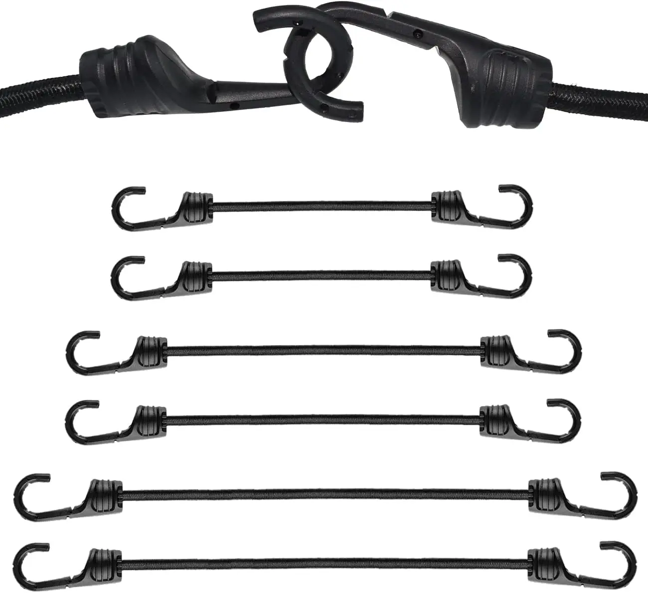 

Набор прочных эластичных шнуров-пружинок с пластиковыми крючками, 12, 24, 36 дюймов, для использования на открытом воздухе в палатках, на байдарках, на велосипедах