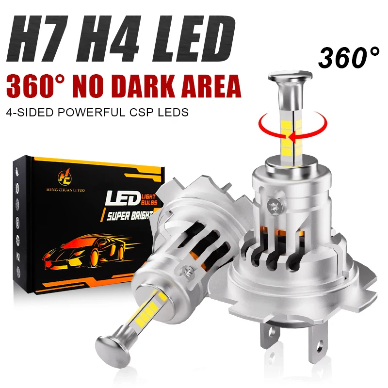 H7 H4 LED Headlight Canbus 360 4 Sides Plug&Play Mini Size Auto Lamp 300W 30000LM 6000K Wireless Turbo LED Bulb With Fan For Car