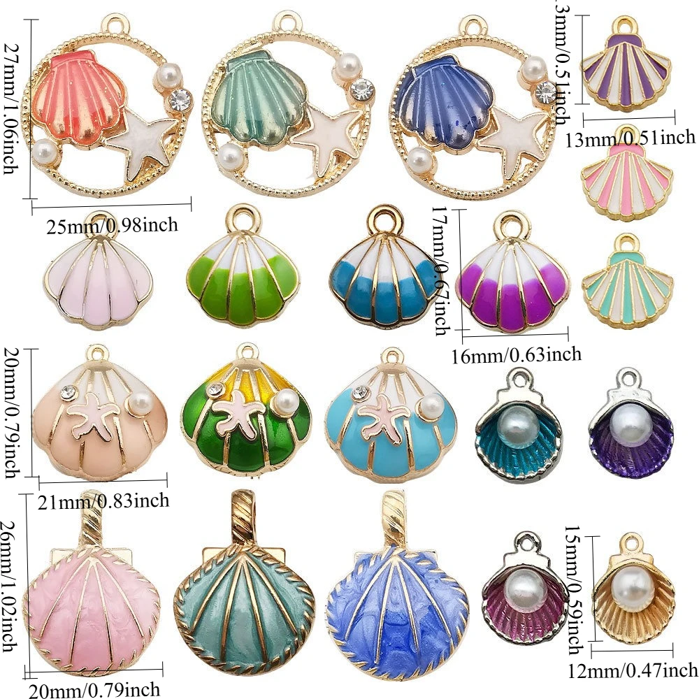 20Pcs Oil Dripping Fan Shell Pendant Simulation Pearl Decoration Accessories DIY Bracelet Necklace Keychain Pendant