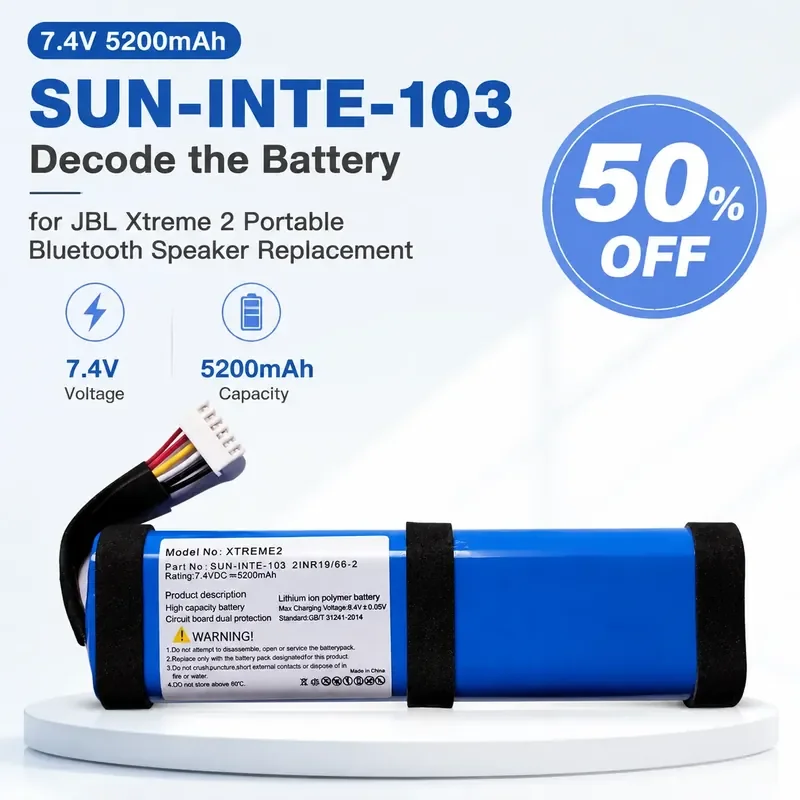 

7.4V 5200mAh SUN-INTE-103 Decode the Battery for JBL Xtreme 2 Portable Bluetooth Speaker Replacement