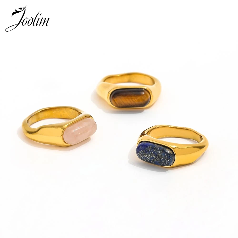 Joolim Jewelry Wholesale High End PVD Waterproof Fashion Retro Natural Quartz Tiger\'s Eye Stone Stainless Steel Ring For Women