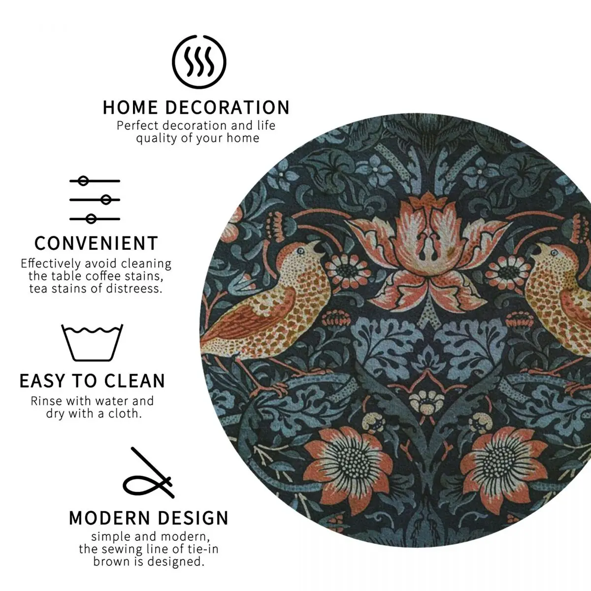 ويليام موريس الملصق الأصلي الفراولة اللص 1883 الوقايات المطبخ المفارش عدم الانزلاق كوب عازل الحصير القهوة مجموعة من 4 #6