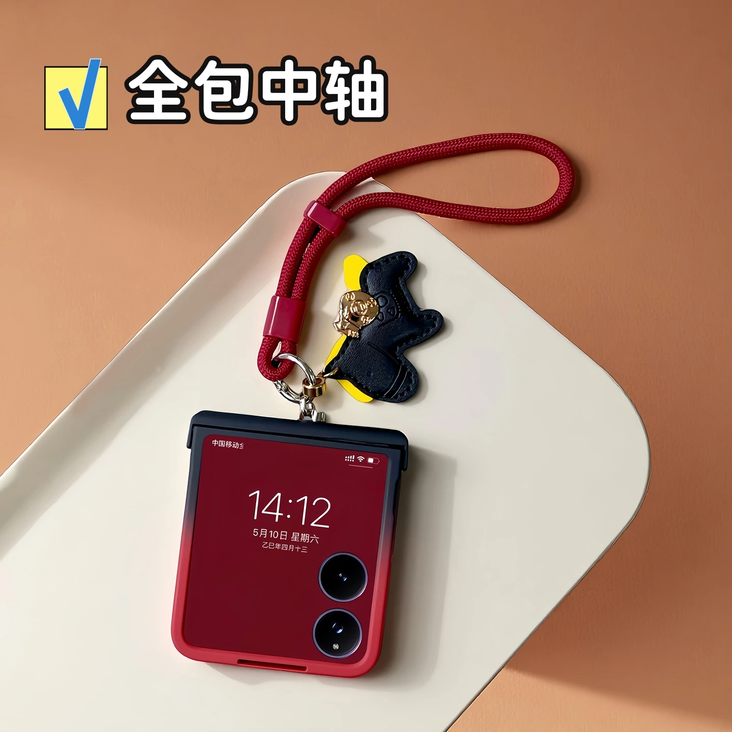 Image of Schwarz Rot Farbverlauf Handschlaufe Scharnier Hülle für Samsung Galaxy Z Flip 3 4 5 6 7 für Xiaomi Mix Flip 2 Cover