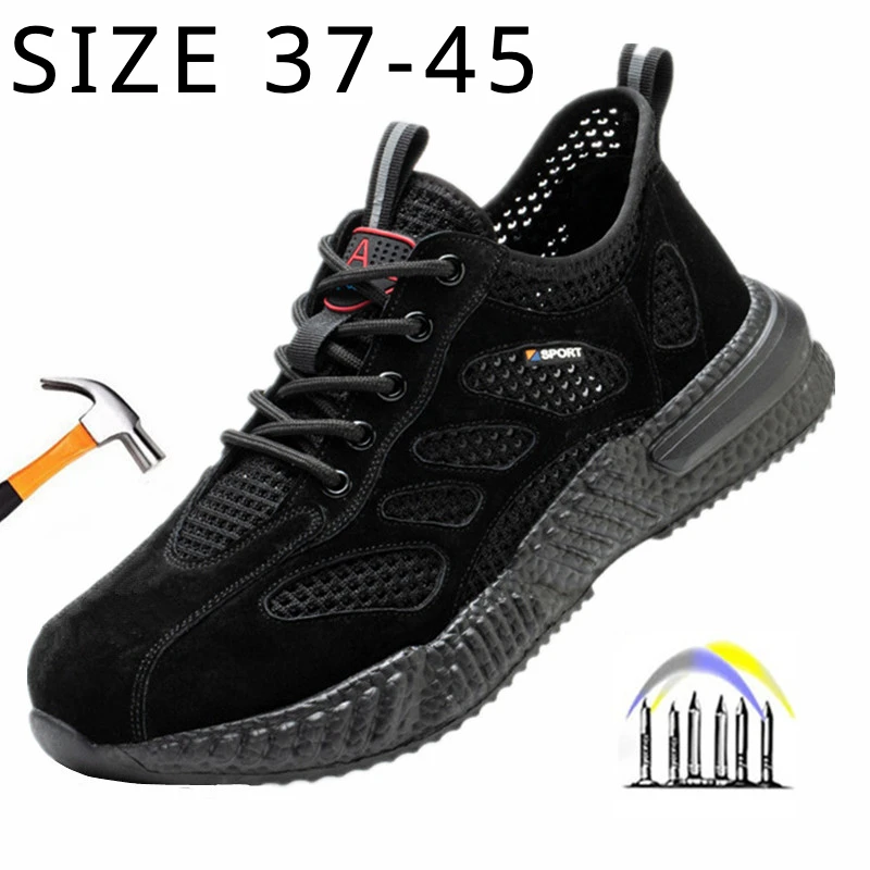 

Summer Men Safety Shoes Breathable Lightweight Work Shoes Steel Toe Anti Puncture Safety Work Sneakers Size 37-45