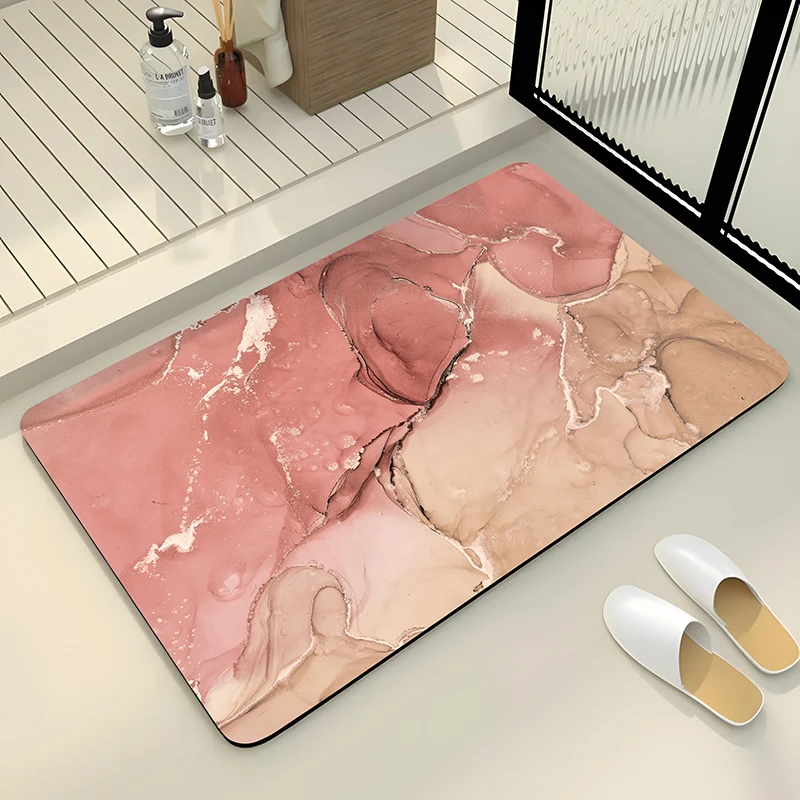 Luxury Stone Marble Bath Mat Anti Slip Shower Bathroom Carpet Absorbent Floor Foot Mat Quick Dry Toilet Rug Doormat Washable