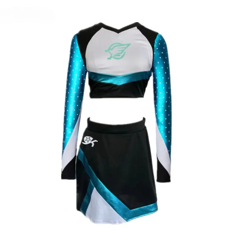 Uniforme de líder de torcida maddy roupa manga longa colheita superior com mini saia conjunto traje de líder de torcida feminino do ensino médio