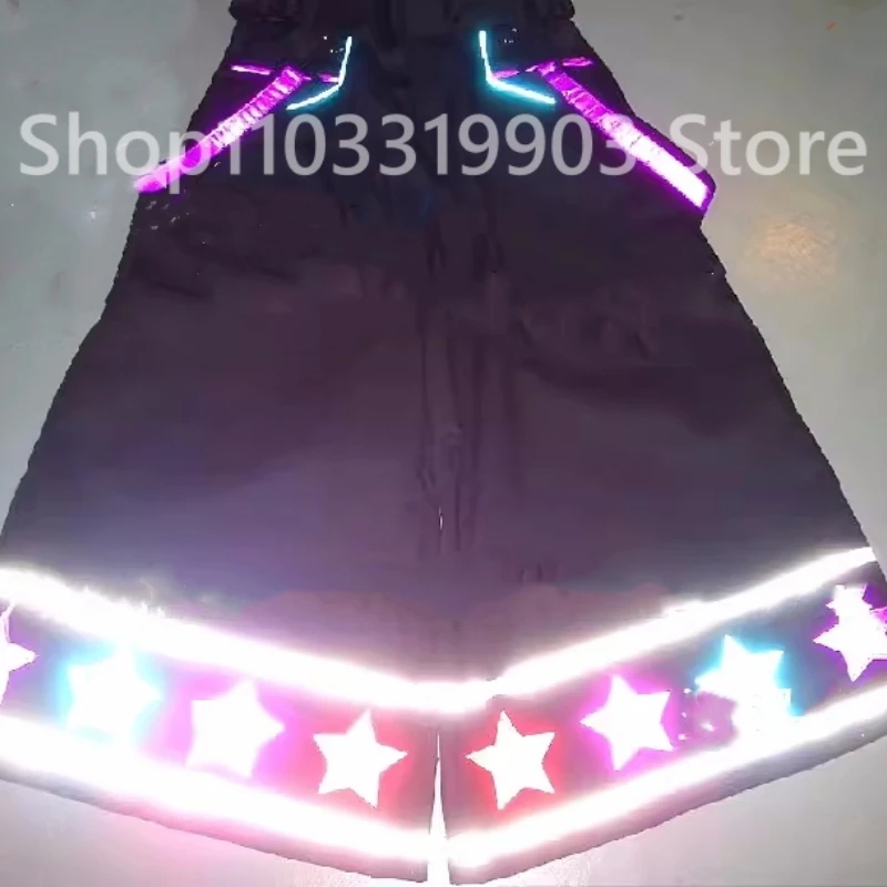 

Fashion Street Cool Stars Pattern Reflective Strip Night Vision Pants Shuffle Ghost Dancing Pants Luminous Death Trousers Hot