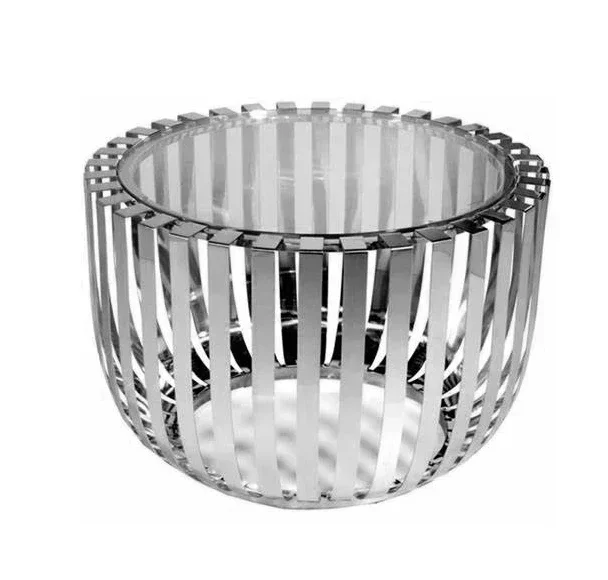 Nordic Modern Coffee Table Light Luxury Stainless Steel round Side Table Tempered Glass Surface