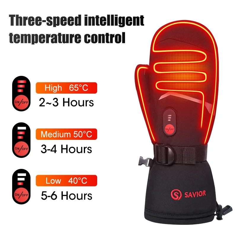 Savior Heat Winter Mittens Ski Heated Gloves Rechargeable Eelctric Battery for Men Women Keep Warm Heated Outdoor Sports Gloves