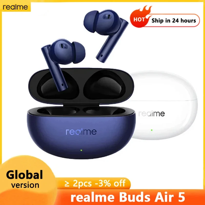 Global Version realme Buds Air 5 TWS Earphone 50dB Active Noise Cancelling True Wireless IPX5 Waterproof Bluetooth 5.3 Headset