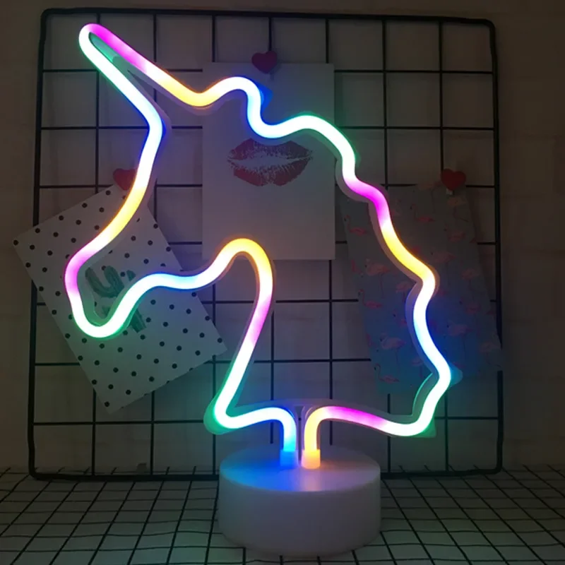 Neon Sign USB LED Decoration Unicorn Flamingo Lamp Moon Rainbow For Home Kid Room Bedside Night Light Decor Light For Christmas