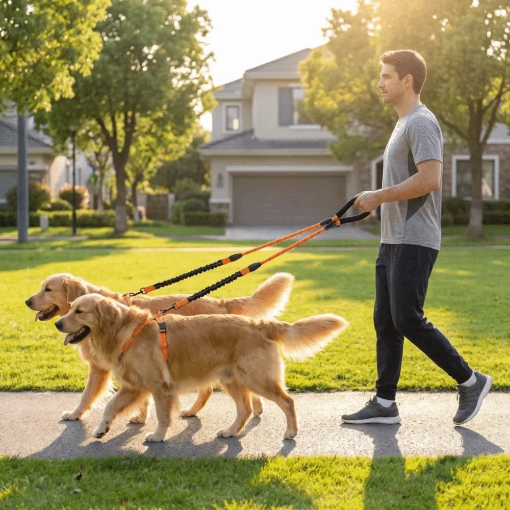 360 Swivel Dual Dog Leash Reflective Shock Absorbing Two Dog Lead Rope Comfortable Handle Anti Pull Pet Walking Rope Medium Dogs