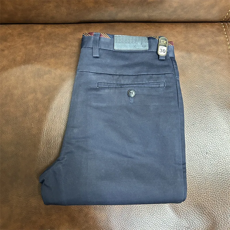 Pantalones Casuales Azules con Cintura de Algodón 74 76 78CM, Primavera Otoño, Corte Slim para Hombre, Cierre de Botones, Otr...