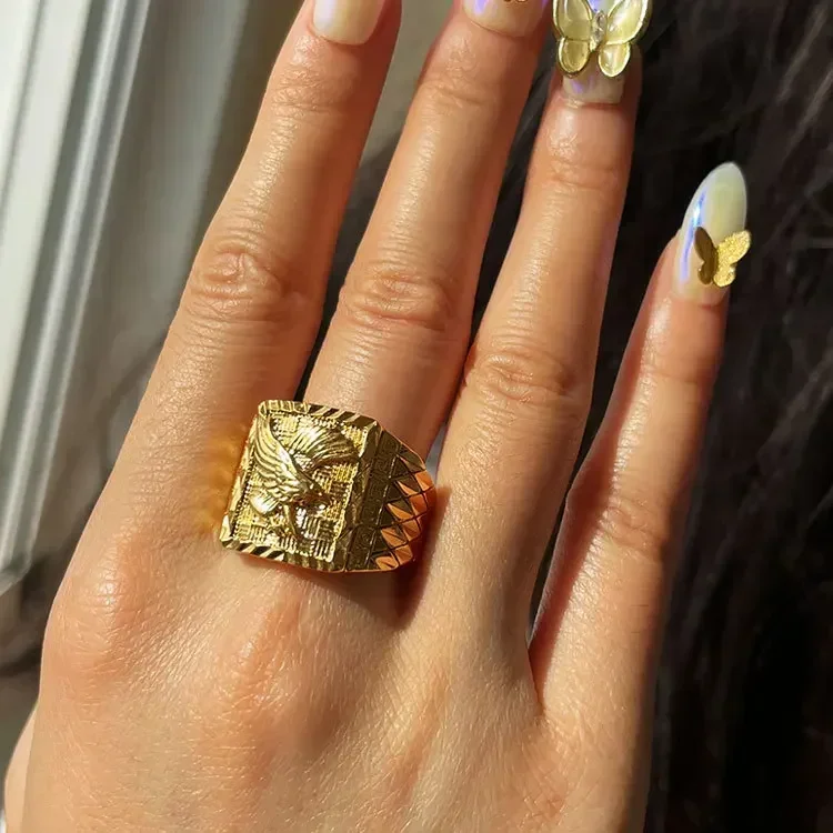 Echte 100% 18 Karat Gold Farbe Adler Ring für Männer Bruder Frauen Schmuck offene Verlobung Hochzeit Fingerring